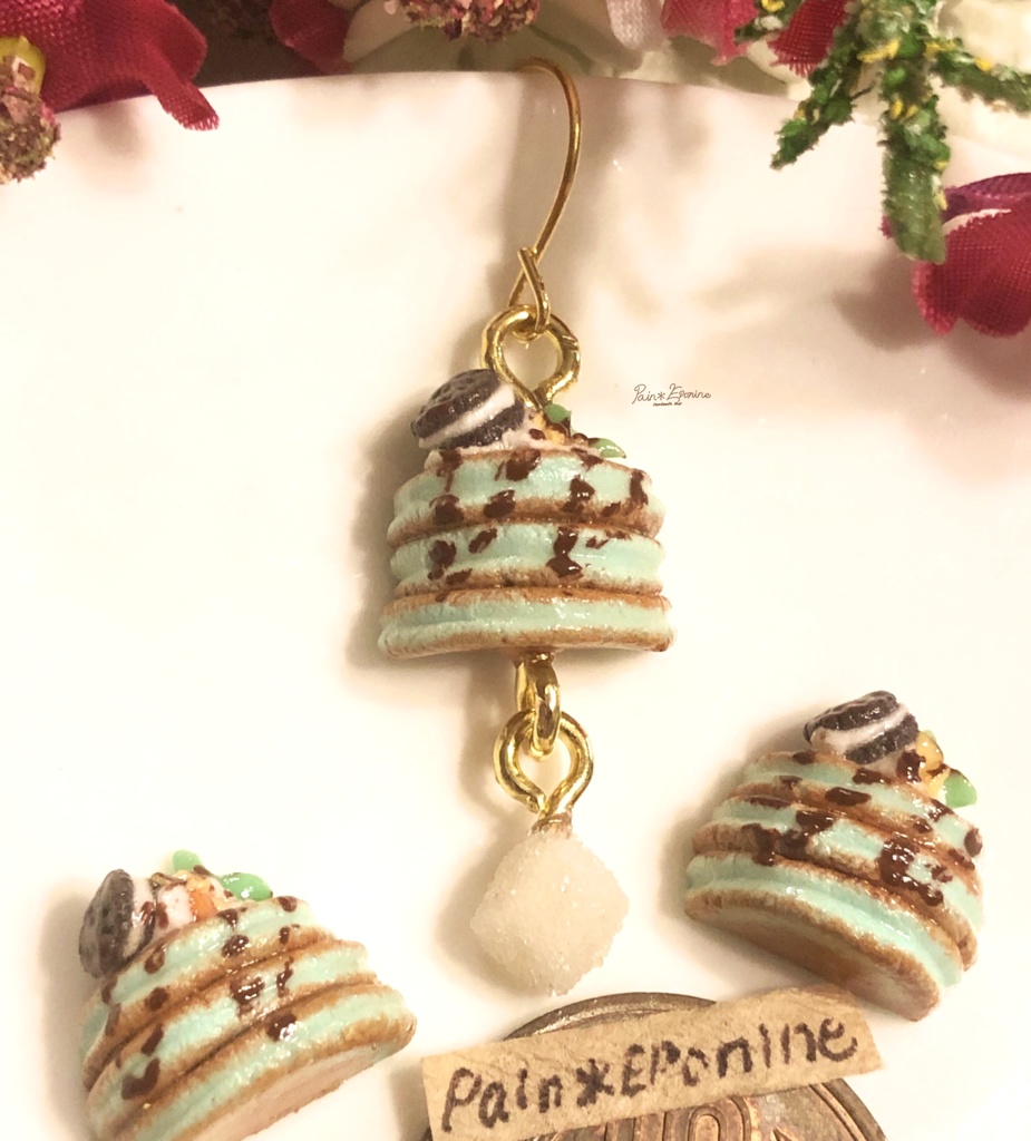 【片耳】チョコミントパンケーキ(オレオ)ピアス