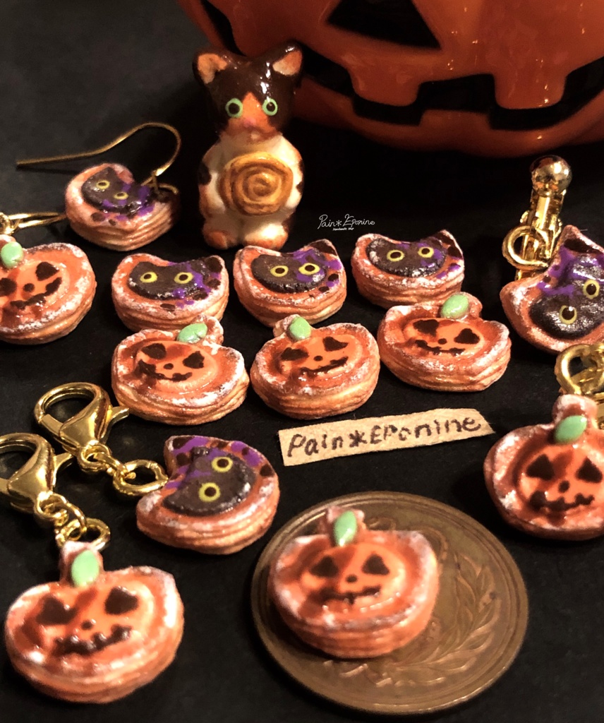 【片耳】ハロウィンデニッシュイヤリング:黒猫