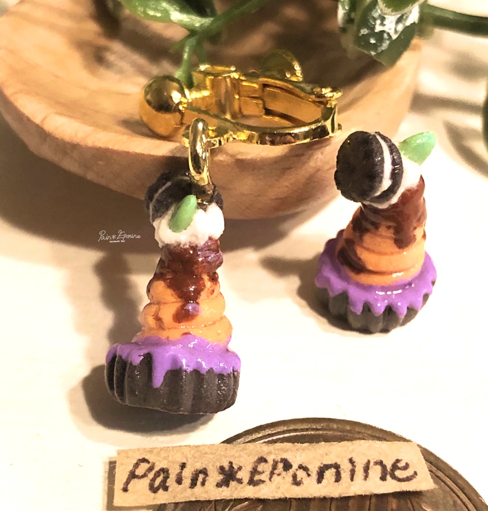 【片耳】ハロウィンかぼちゃのモンブランイヤリング