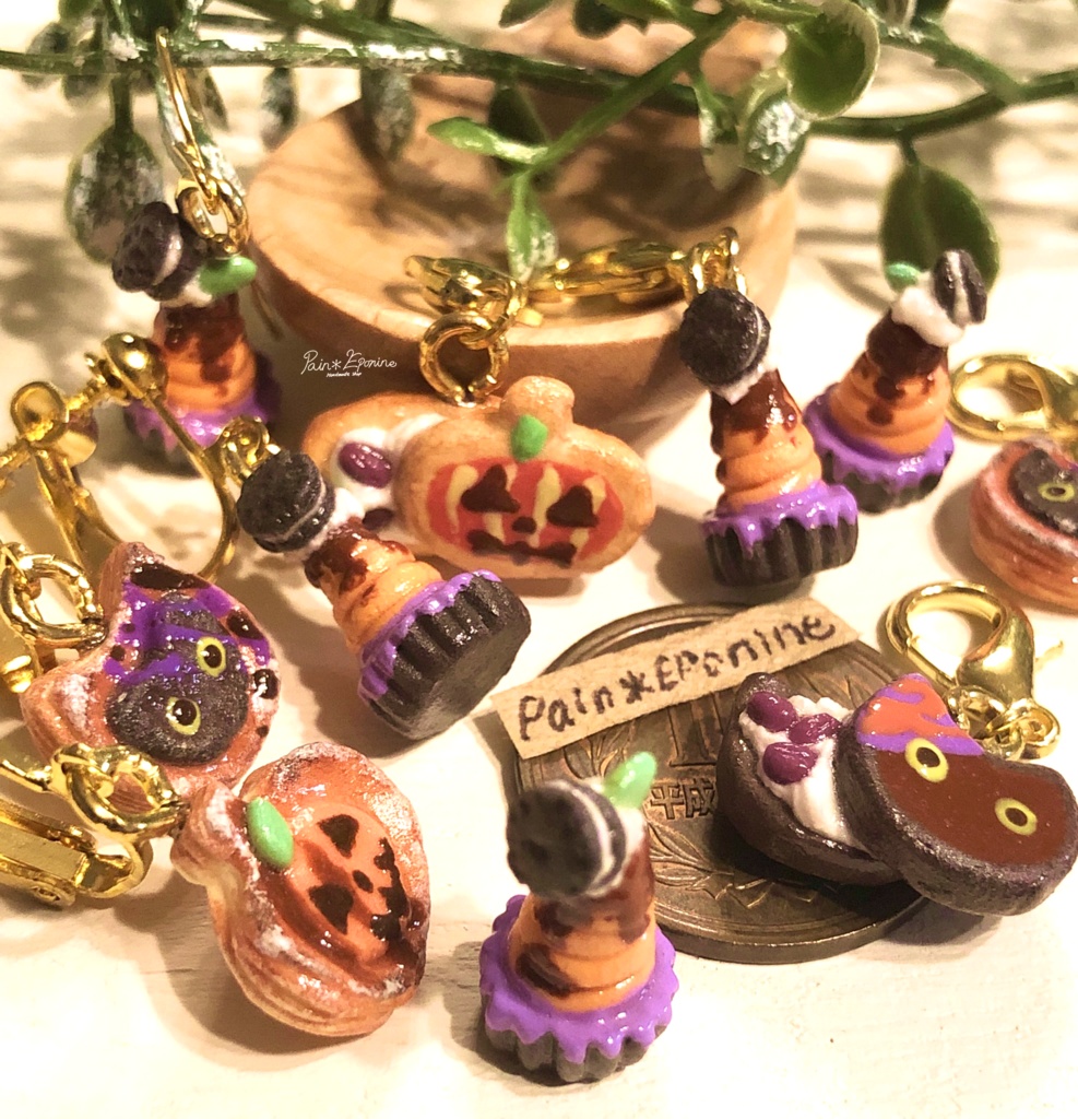 【片耳】ハロウィンかぼちゃのモンブランイヤリング