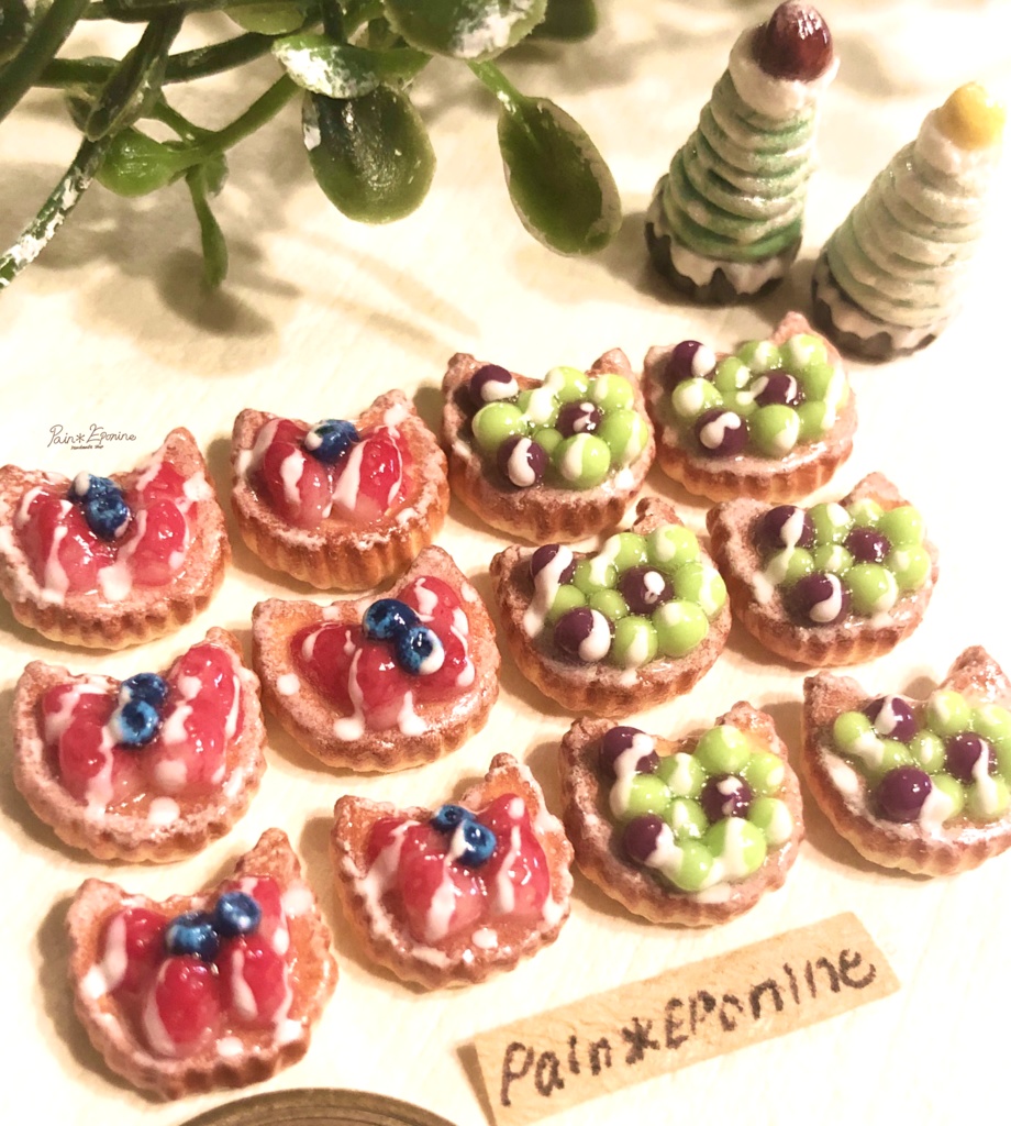 【片耳】にゃんこフルーツタルトイヤリング:マスカット