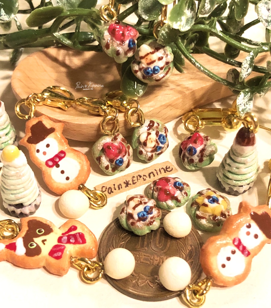 【片耳】抹茶のフルーツねじりパンピアス