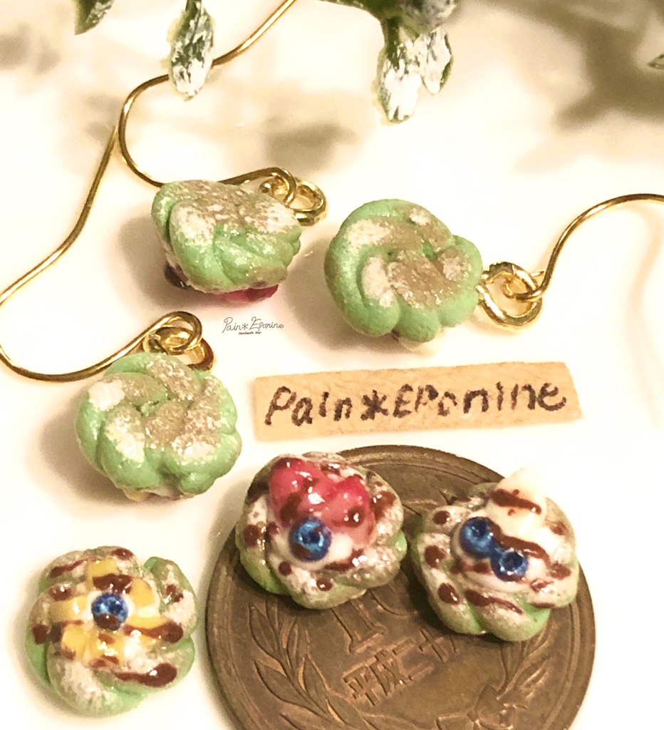 【片耳】抹茶のフルーツねじりパンピアス