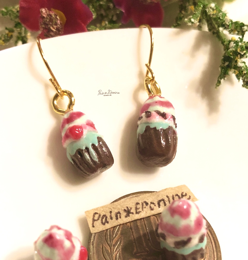 ミント&ベリーのカップケーキイヤリング