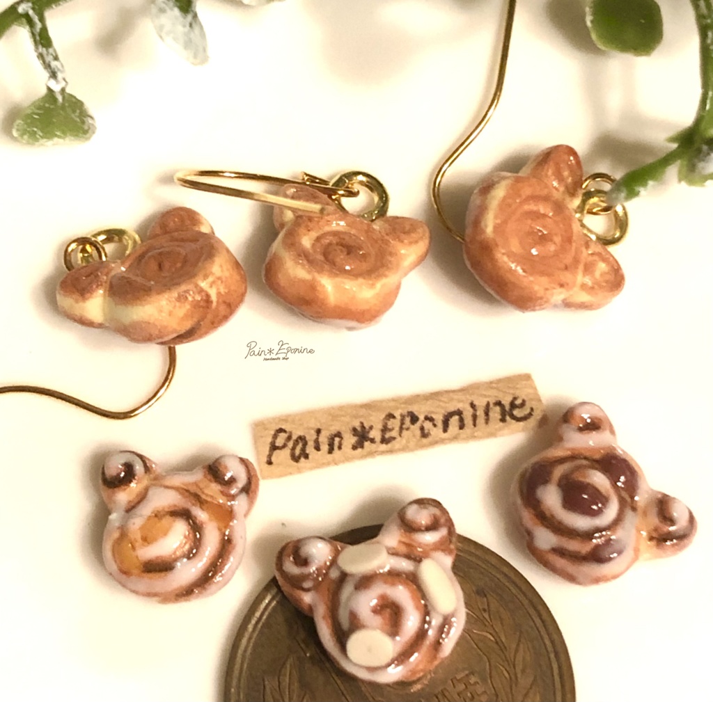 【片耳】にゃんこシナモンロールピアス