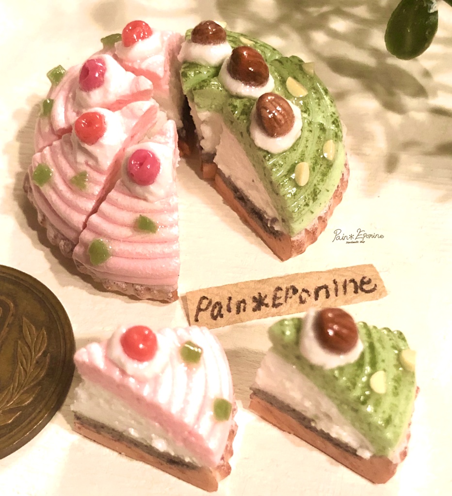 桜と抹茶のモンブランタルトピアス