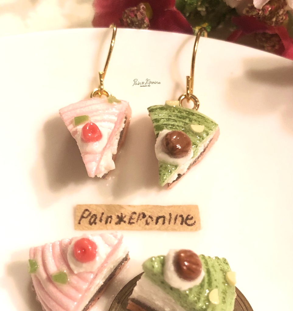 桜と抹茶のモンブランタルトイヤリング