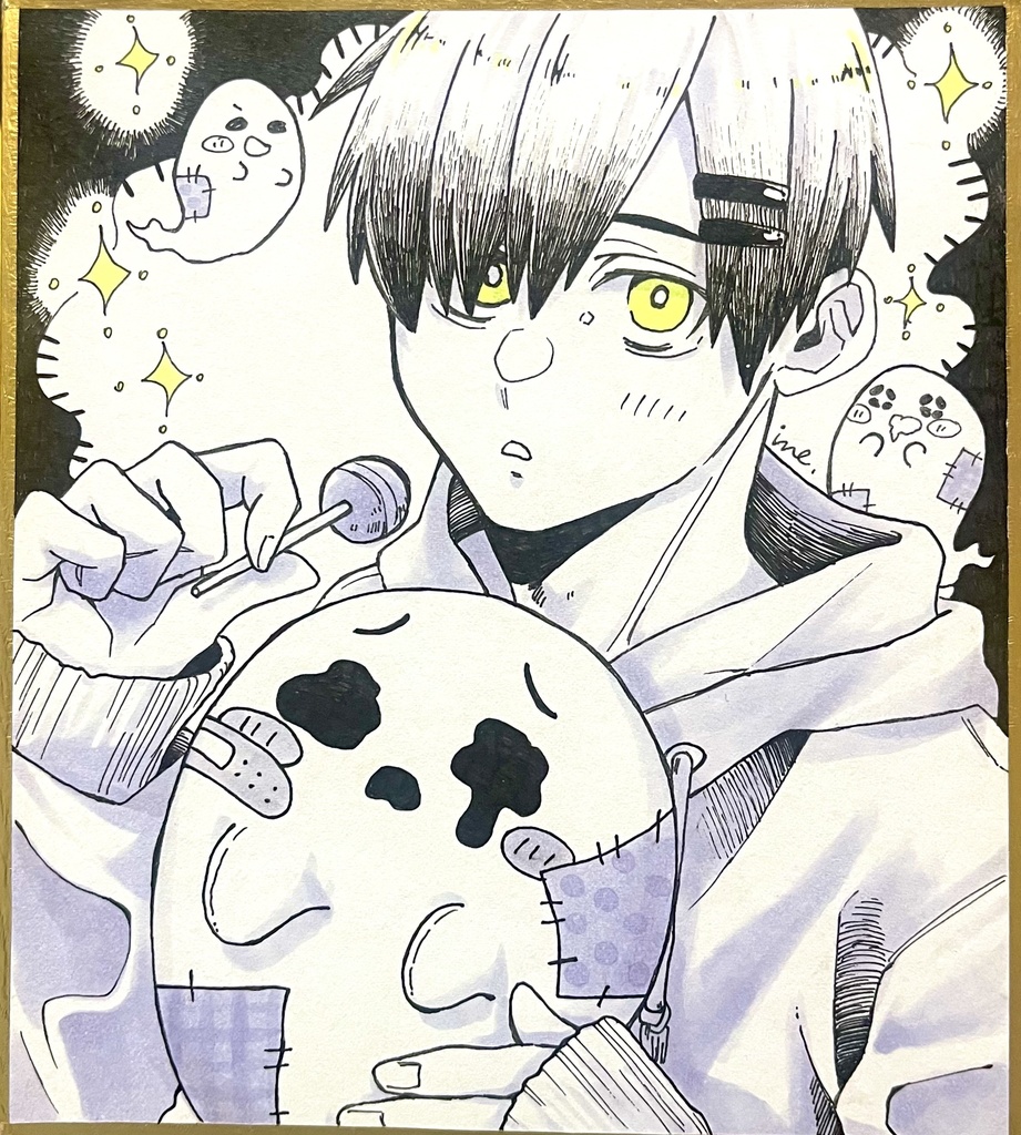 手描きイラスト色紙《おばけくん》