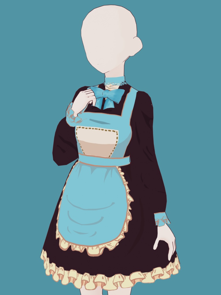 [Vroid] Maid Dress - Dark Brown and Blue