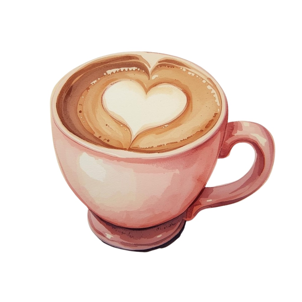 水彩画 ピンク×アンティーク風 カフェシリーズ クリップアートセット(PNG形式・13点)