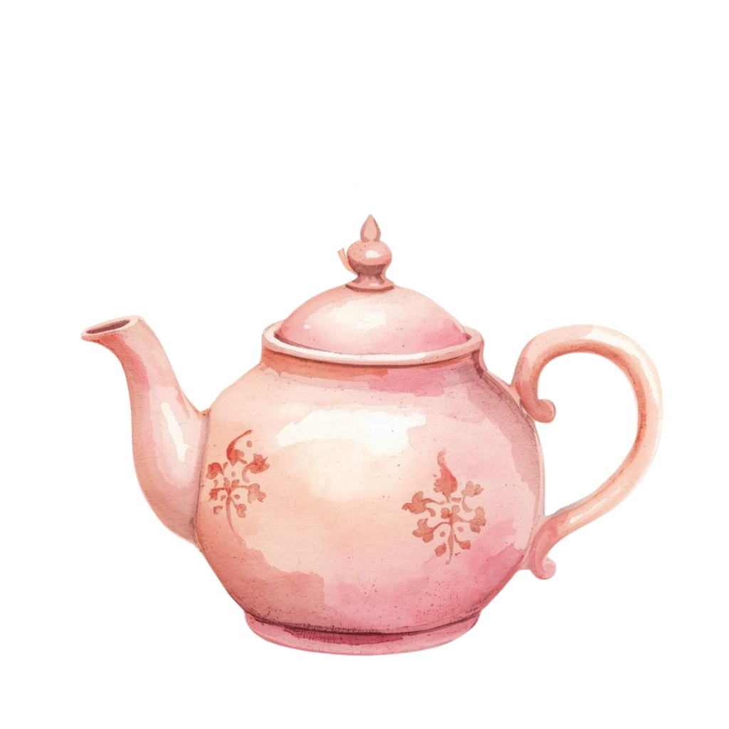 水彩画 ピンク×アンティーク風 カフェシリーズ クリップアートセット(PNG形式・13点)