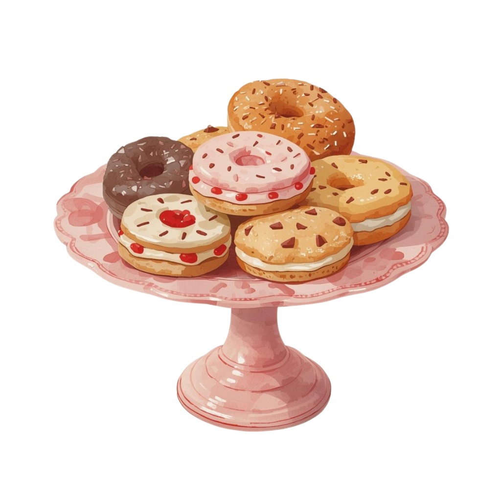 水彩画 ピンク×アンティーク風 カフェシリーズ クリップアートセット(PNG形式・13点)