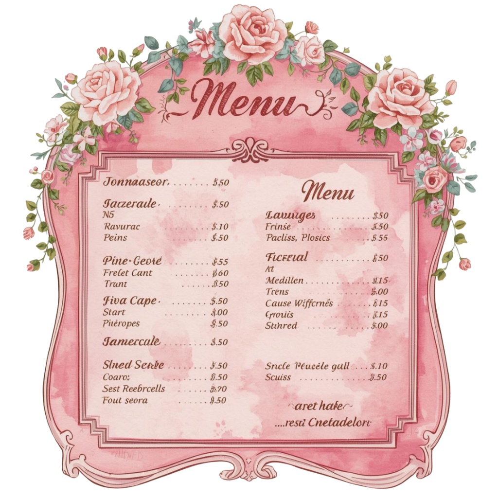 水彩画 ピンク×アンティーク風 カフェシリーズ クリップアートセット(PNG形式・13点)