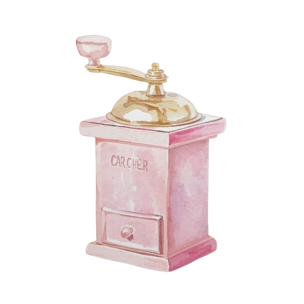 水彩画 ピンク×アンティーク風 カフェシリーズ クリップアートセット(PNG形式・13点)