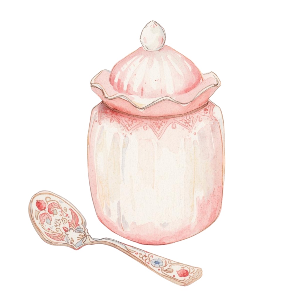 水彩画 ピンク×アンティーク風 カフェシリーズ クリップアートセット(PNG形式・13点)