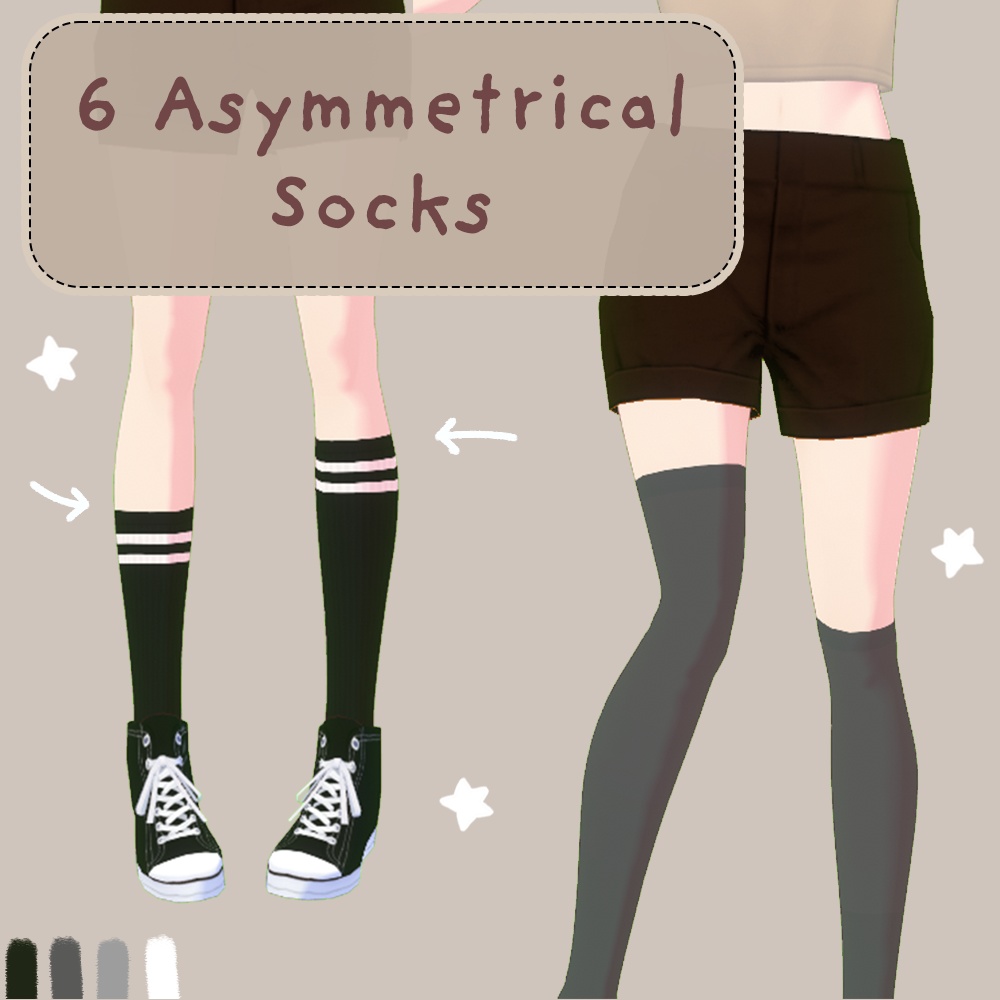 【VRoid】Asymmetrical Socks | 6 Textures (FREE)