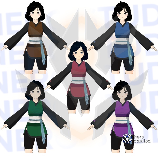 Dress kimono japanese style ninja Vroid (5 color variations) / 和風 着物 和服 和装 オリエンタル ドレス