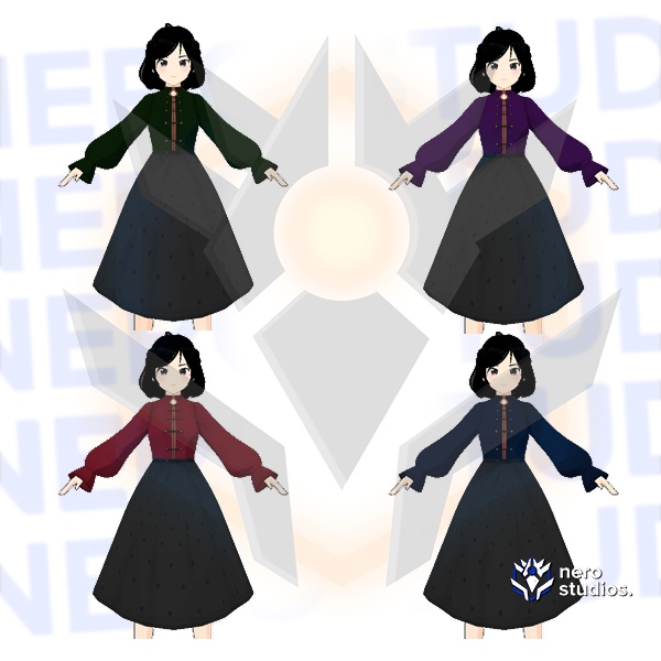 Dress asian style japanese russian dance formal Vroid (4 color variation) / 和風 和服 和装 着物 ドレス テクスチャ