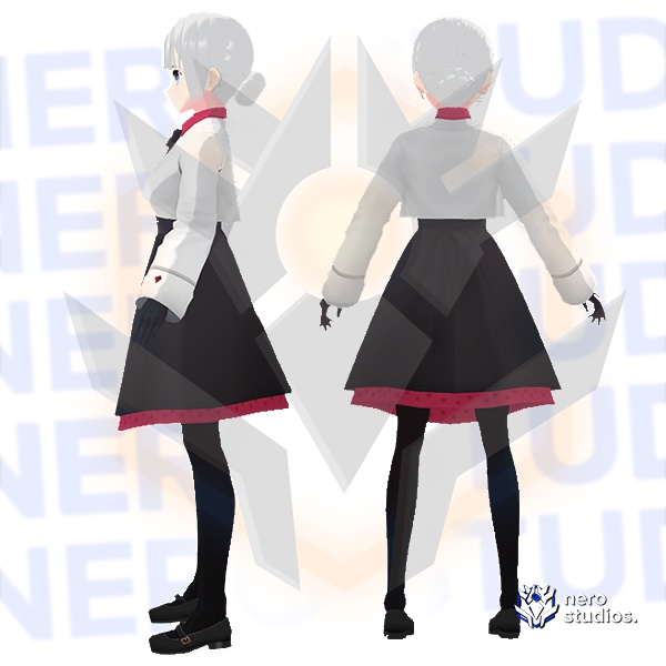 Winter dress (Full model) white and red cute school uniform Vroid -  nerostudios - BOOTH