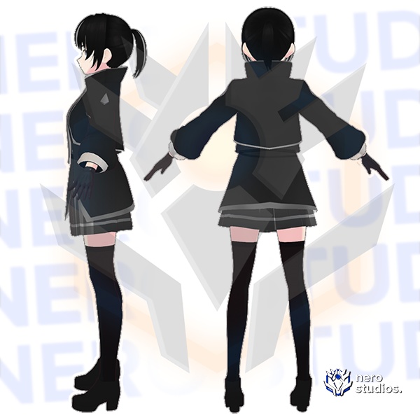 Military winter dress (Full model) dark cute school uniform Vroid