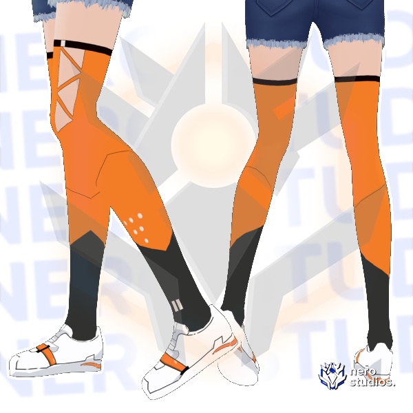 (Pack) Shoes and socks techwear scifi orange futuristic casual Vroid texture