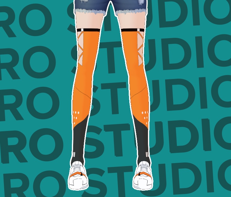 (Pack) Shoes and socks techwear scifi orange futuristic casual Vroid texture