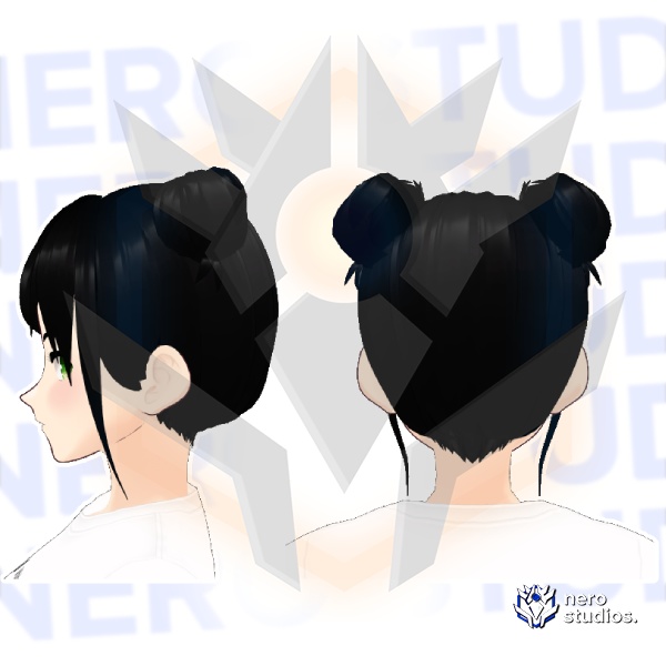 New look for space buns, back hair and bangs, surprise included (Vroid file) cute elegant hairstyle