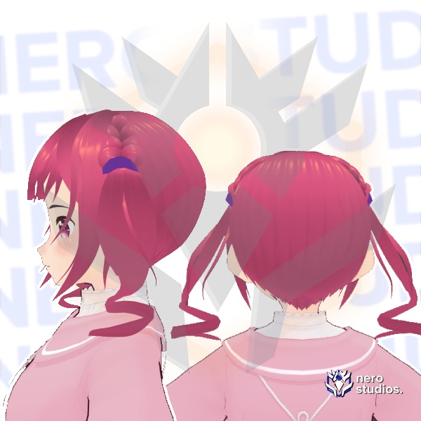 Cute double ponytails/pigtails hairstyle curled hair candy girl (Vroid file) / VROID テクスチャ ヘア 女の子 髪型 髪