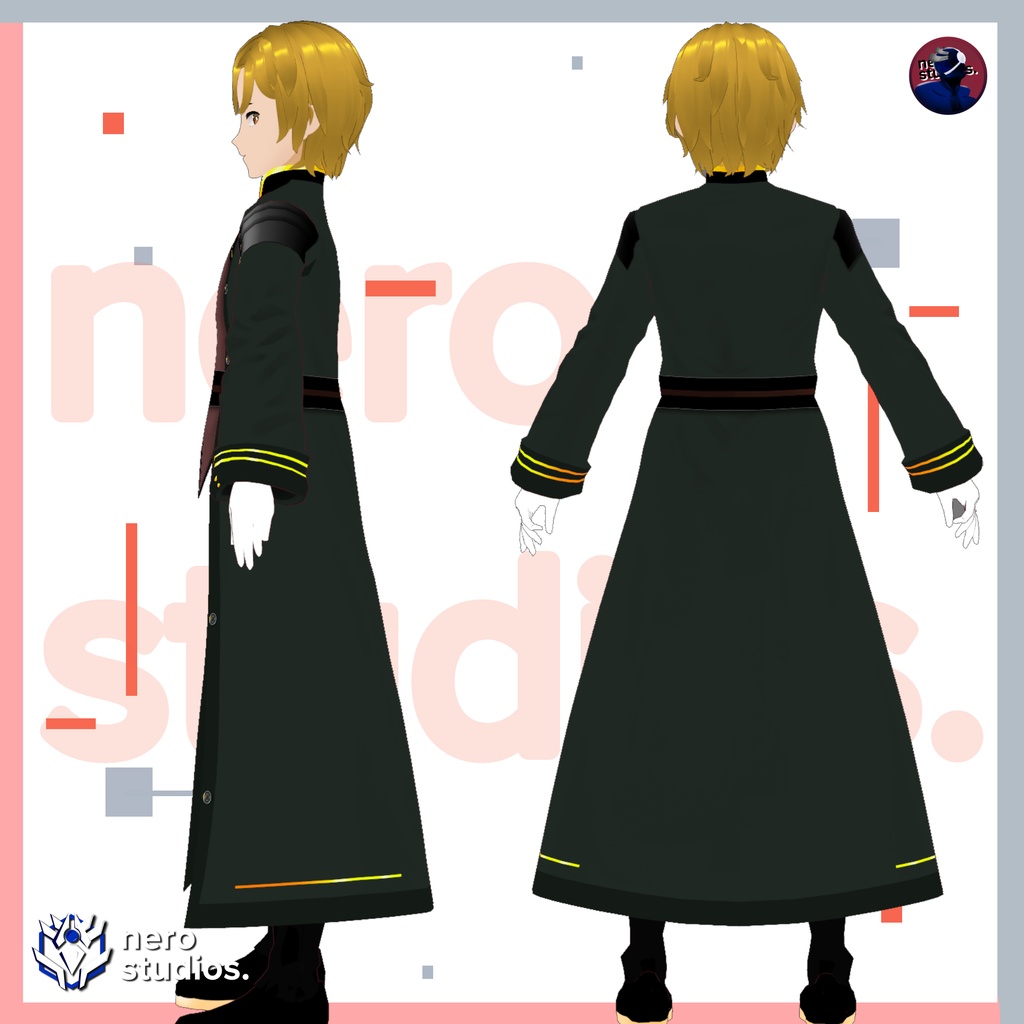 Military outfit, green coat, Full model (Vroid File) / 陸軍の軍服 軍服 グリーンコート