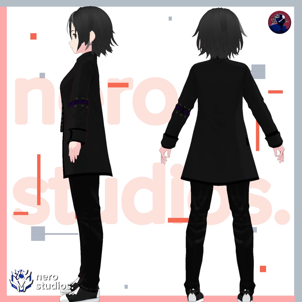 Dark emo outfit full model androgynous, Gothic punk, black outfit (Vroid file) / 暗い ダーク エモ 中性的な ゴシック 黒 ヴァンパイア ゴシックパンク