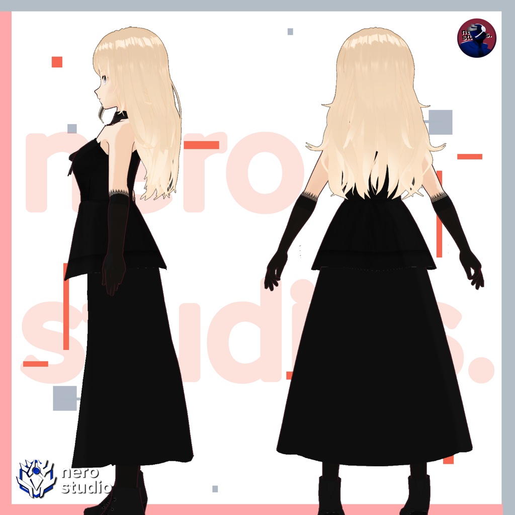 Vampire gothic blonde full Vroid file model textures and hairstyle / ヴァンパイア ゴシック ブロンドの髪 女の子 黒ワンピ ストッキング ハロウィン衣装