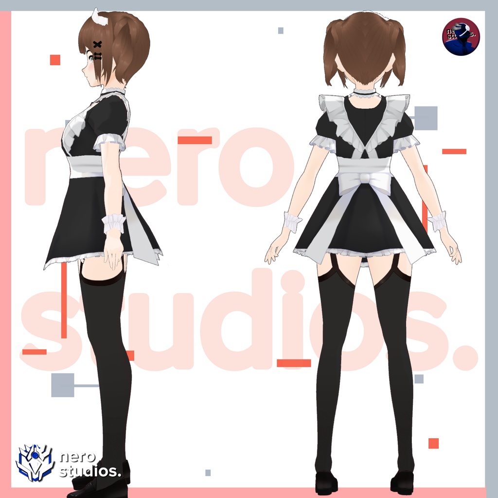 Maid outfit an edit to the existing version of Maid in Vroid and hairstye (Vroid file) / 3Dモデル メイド 服装 ハロウィン コスプレ 髪型