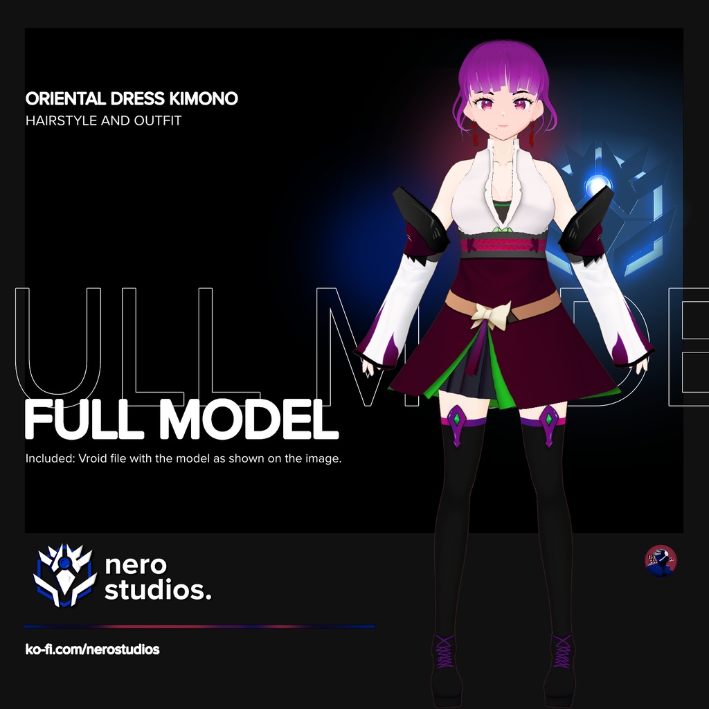 KIMONO ORIENTAL STYLE DRESS AND HAIRSTYLE (Vroid file) / 和風 着物 着物 ドレス 女の子 和服 和装 ブーツ