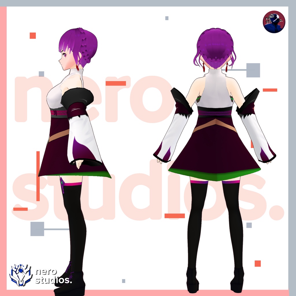 KIMONO ORIENTAL STYLE DRESS AND HAIRSTYLE (Vroid file) / 和風 着物 着物 ドレス 女の子 和服 和装 ブーツ