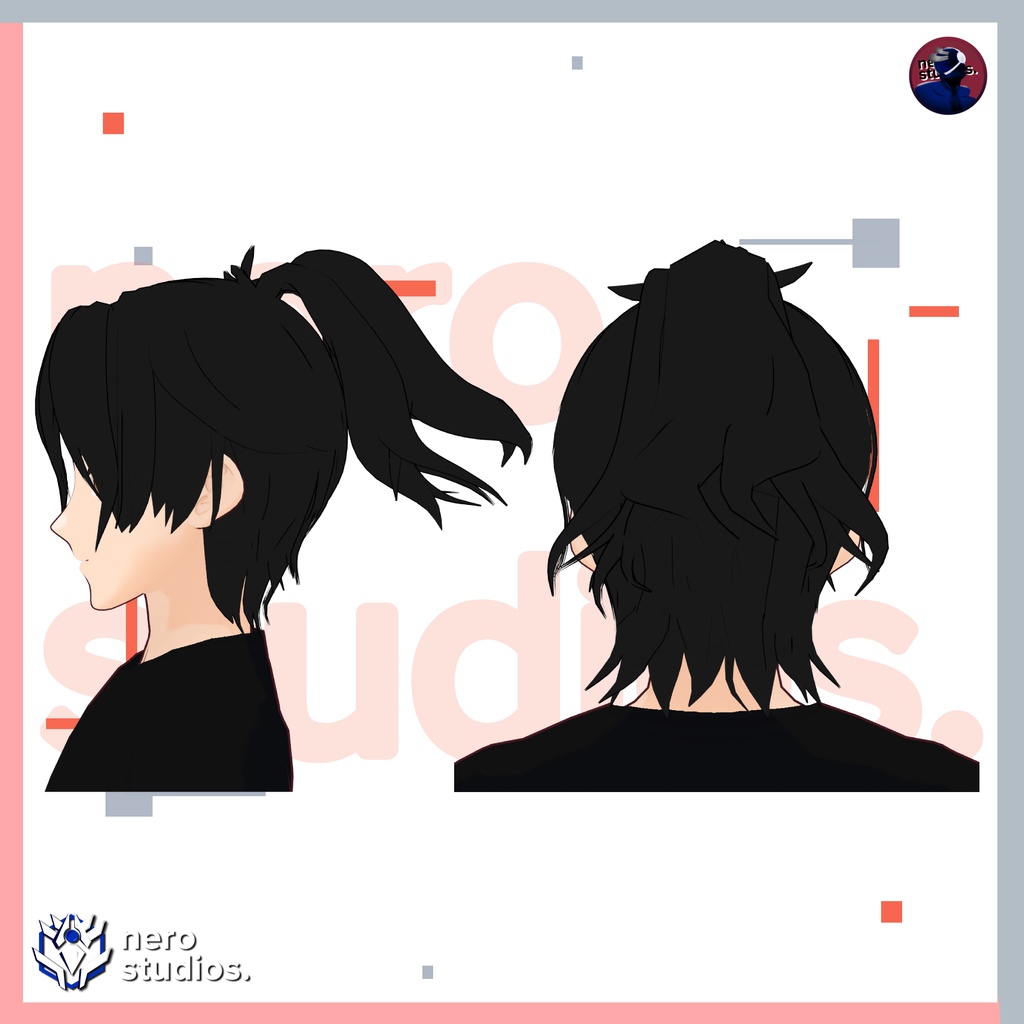 Split bangs with high ponytail oriental anime like hairstyle (vroid file) / ゴシック 髪型 ヴァンパイア ハロウィン