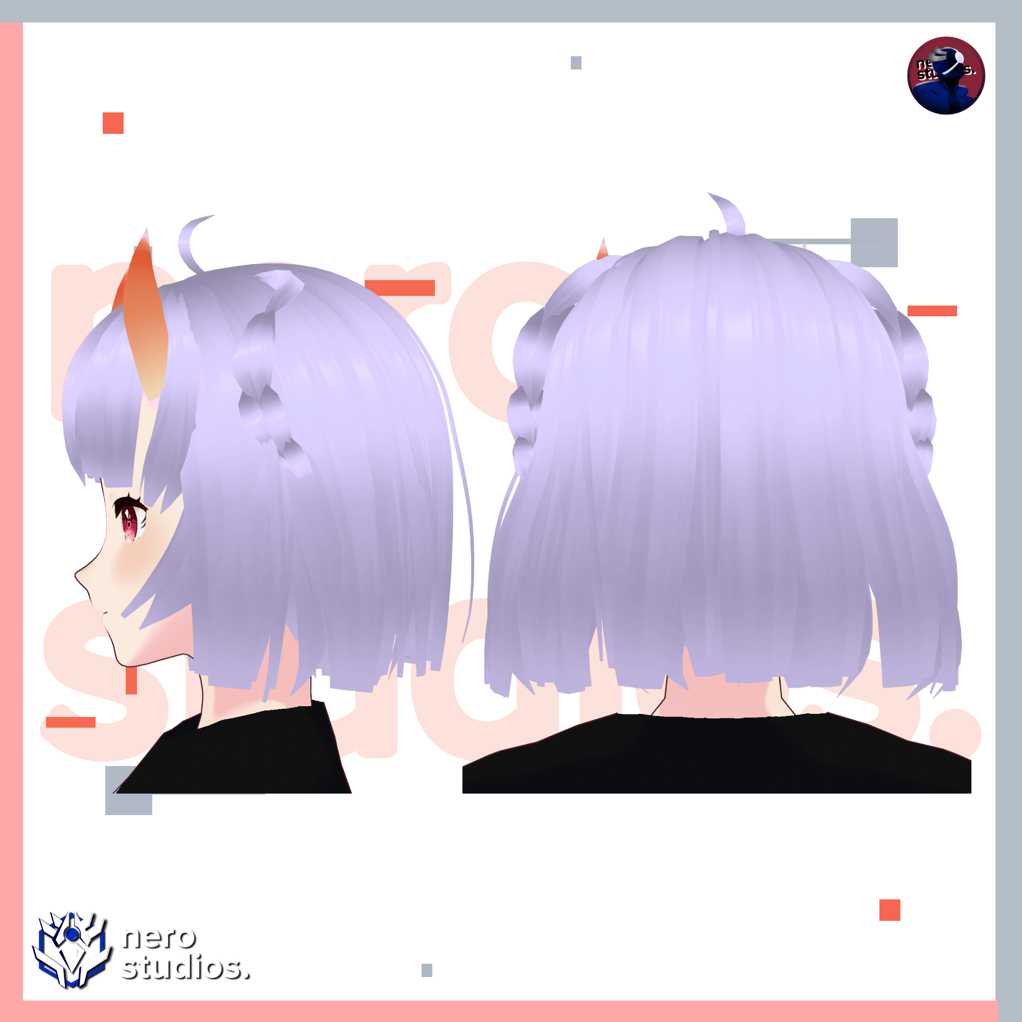 Oni demon girl short hair with braids and horns (vroid file