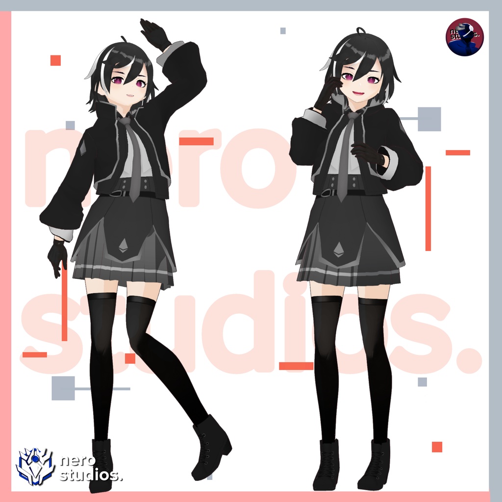 Military uniform dress (Vroid File) / 軍隊 制服 黒 スカート 女の子 (VROIDファイル)