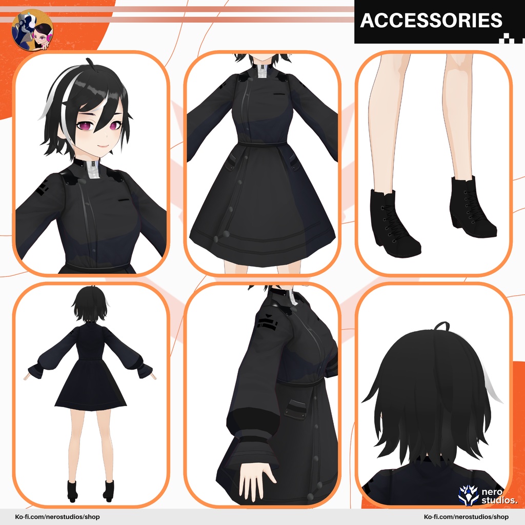 Military uniform dress (Vroid File) / 軍隊 制服 黒 スカート 女の子 (VROIDファイル)