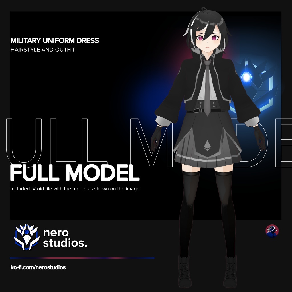 Military uniform dress (Vroid File) / 軍隊 制服 黒 スカート 女の子 (VROIDファイル)