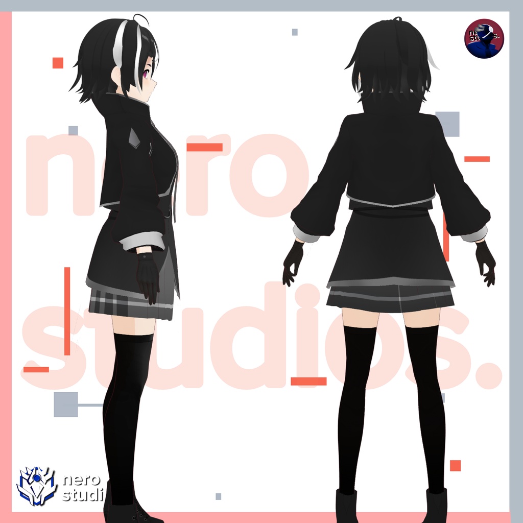 Military uniform dress (Vroid File) / 軍隊 制服 黒 スカート 女の子 (VROIDファイル)
