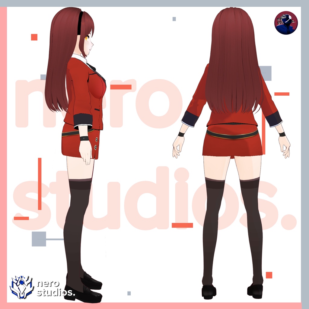 Suit and skirt Kakegurui inspired formal sexy full set (vroid file) / コスプレ 赤 スーツ スカート ストッキング