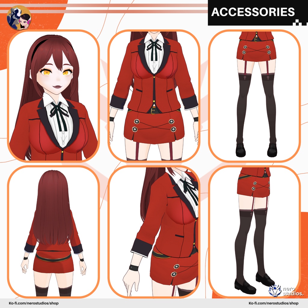 Suit and skirt Kakegurui inspired formal sexy full set (vroid file) / コスプレ 赤 スーツ スカート ストッキング