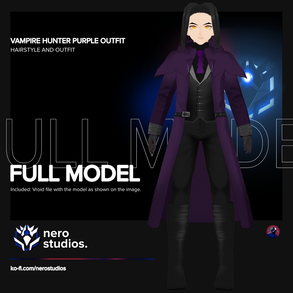 Vampire hunter cool hair and purple outfit (vroid outfit)