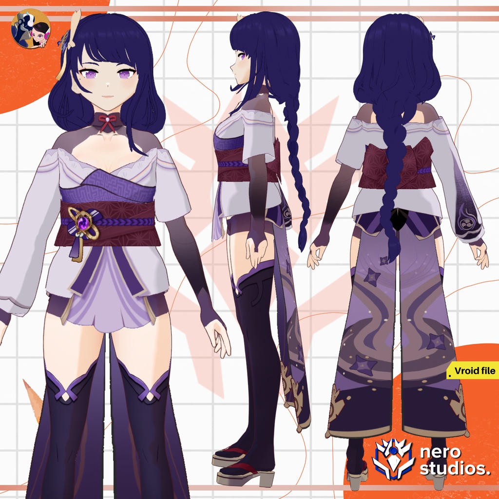【VRoidモデル】 3Dモデル 雷電 将軍 原神 コスプレ ハロウィン衣装 / RAIDEN SHOGUN EI (ALTERNATE VERSION), Genshin Impact (VROID FILE)