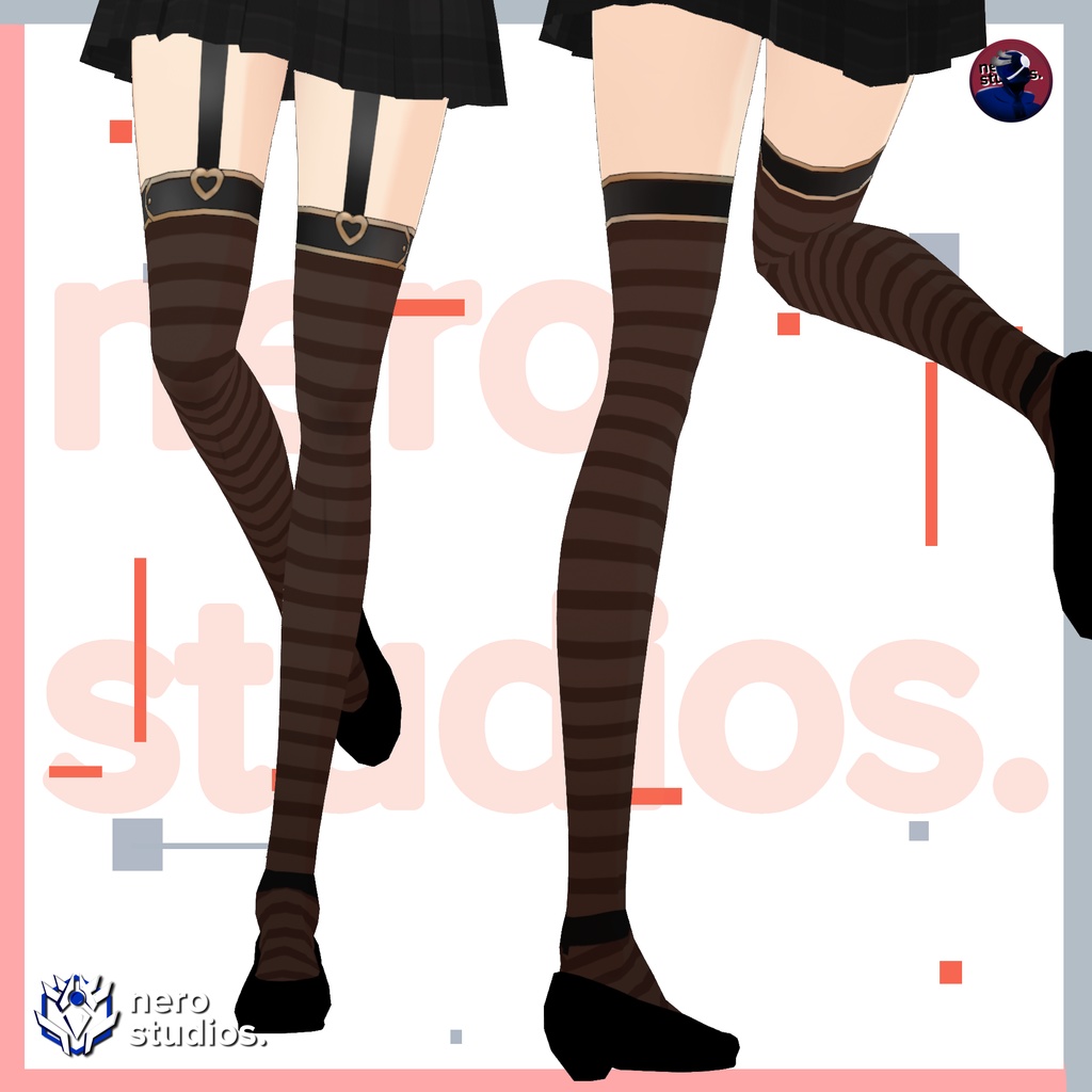STOCKINGS STRIPES VROID SOCKS LOLITA PUNK EMO DARK HEART THIGH SOCKS (re-edited) / ストッキング ソックス ゴシック