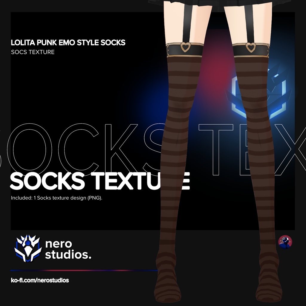 STOCKINGS STRIPES VROID SOCKS LOLITA PUNK EMO DARK HEART  THIGH SOCKS (re-edited) / ストッキング ソックス ゴシック