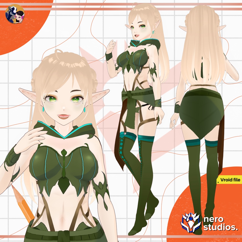 【VRoidフルモデル】 Elf Vroid set! Halloween Texture, assets, hair and outfits presets all included in Vroid Studio files / VRoid用衣装 ファンタジー ハロウィンセット エルフ 妖精 仙女 黒のドレス ハロウィン 黒のドレス ゴシック