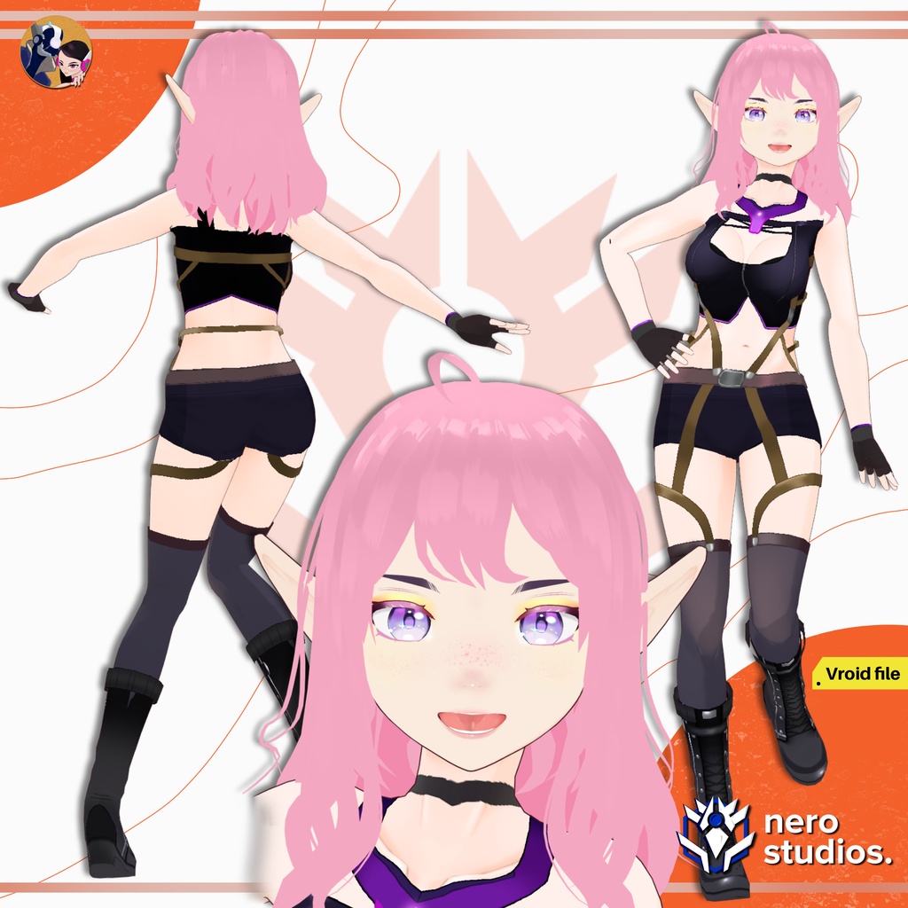 【VRoidフルモデル】 Elf Vroid set! Halloween Texture, assets, hair and outfits presets all included in Vroid Studio files / VRoid用衣装 ファンタジー ハロウィンセット エルフ 妖精 仙女 黒のドレス ハロウィン 黒のドレス ゴシック