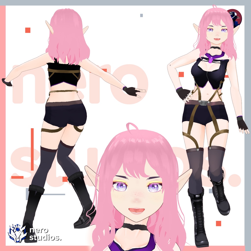 Elf Vroid set! Halloween Texture, assets, hair and outfits presets all included in Vroid Studio files / ハロウィンセット エルフ 妖精 仙女 黒のドレス ハロウィン 黒のドレス ゴシック