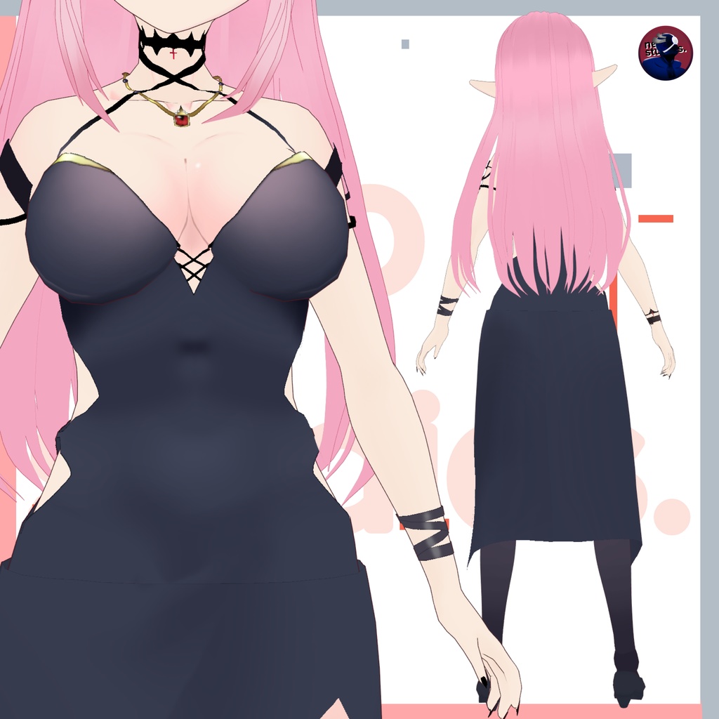 Elf Vroid set! Halloween Texture, assets, hair and outfits presets all included in Vroid Studio files / ハロウィンセット エルフ 妖精 仙女 黒のドレス ハロウィン 黒のドレス ゴシック